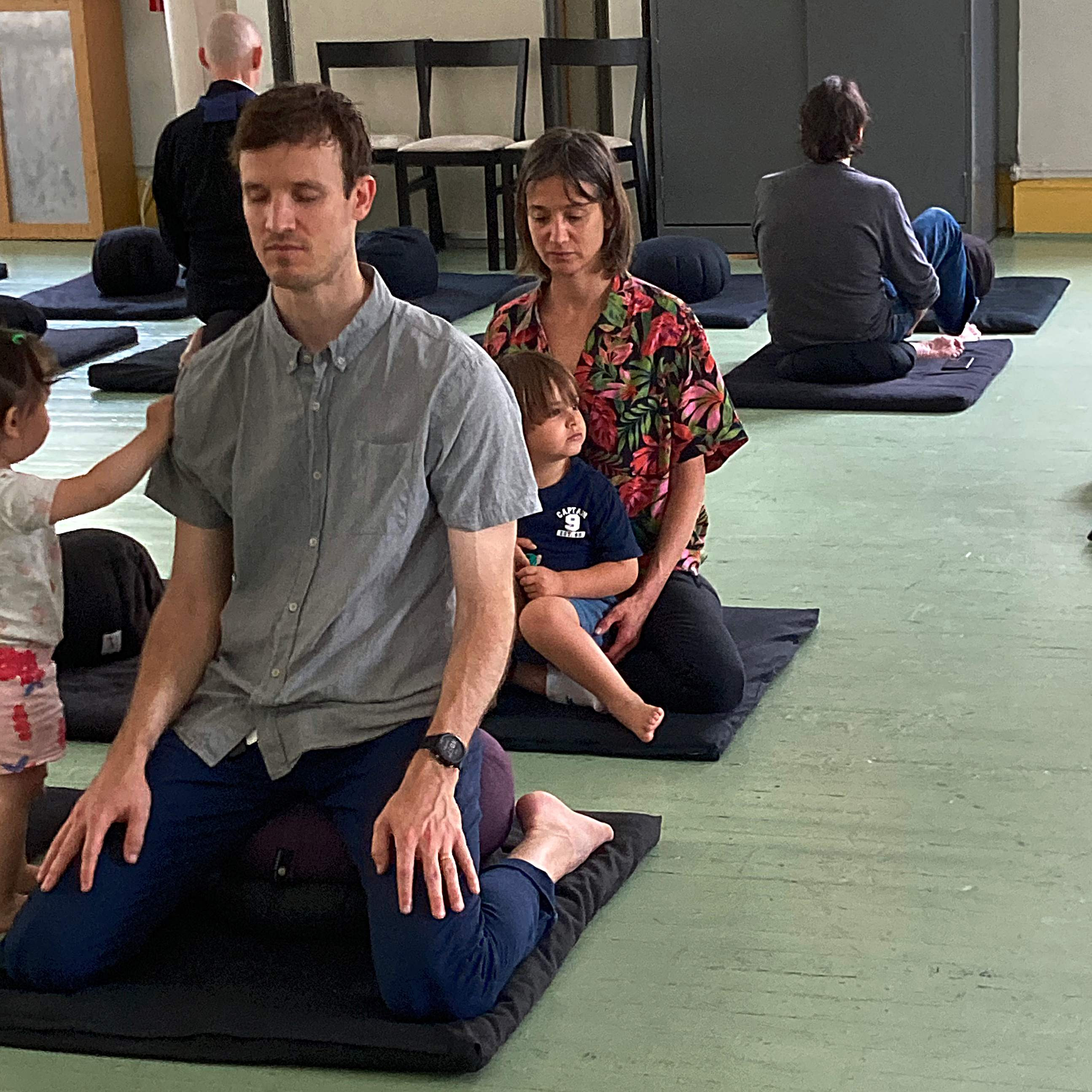 Parents meditate in the zendo